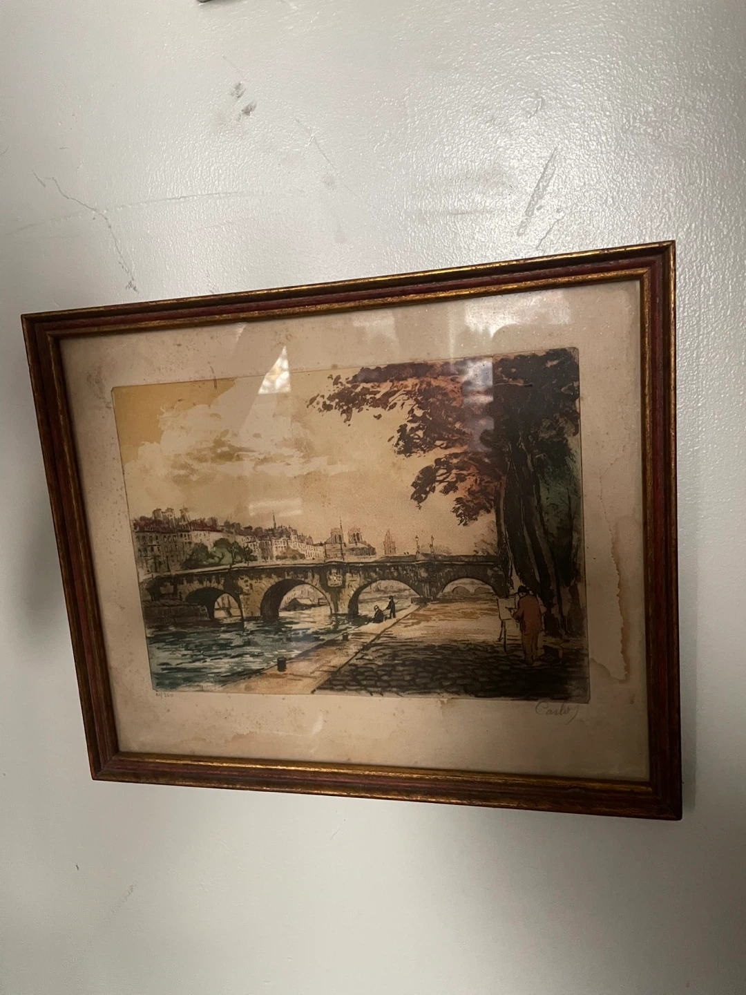 Vintage Framed Print of Paris Bridge Scene - photo 3