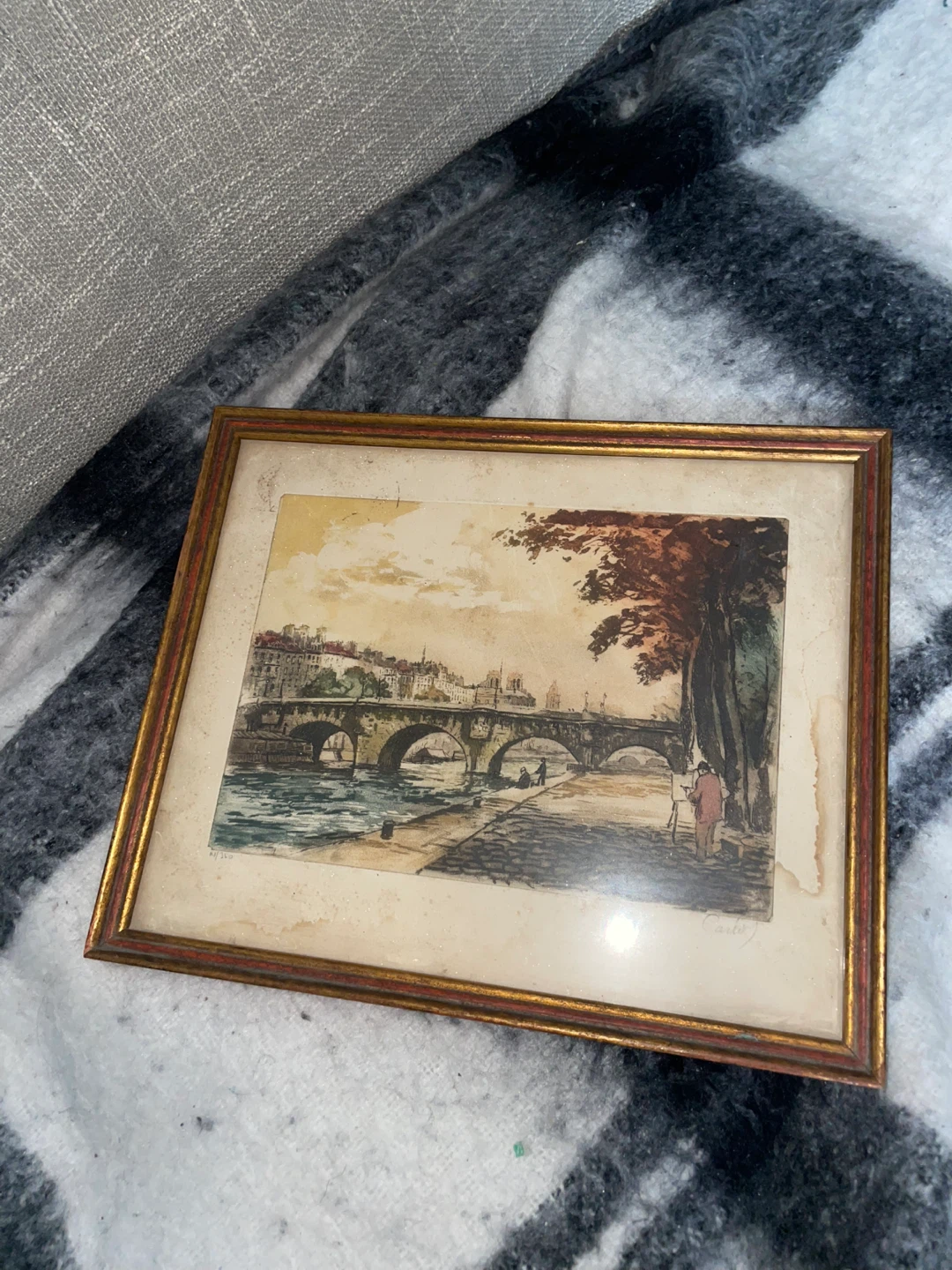 Vintage Framed Print of Paris Bridge Scene - photo 4