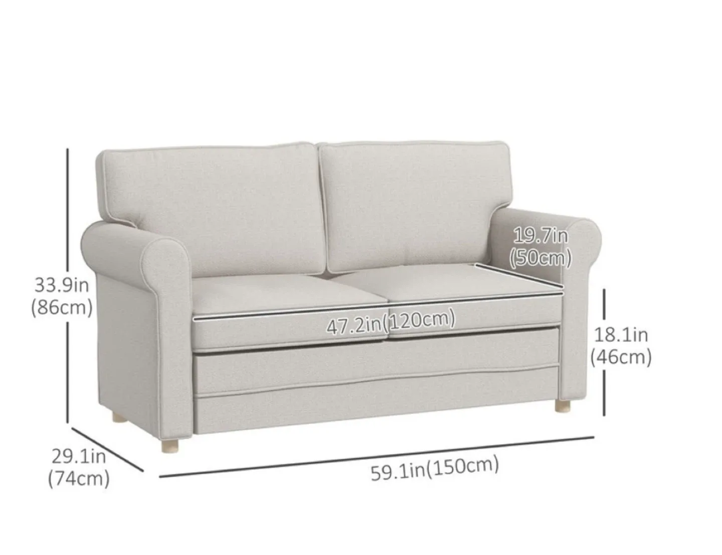 59" LIGHT GREY LOVESEAT- INCOMPLETE