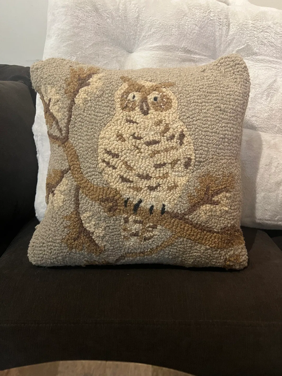Wool Chenille Owl Pillows (pair)