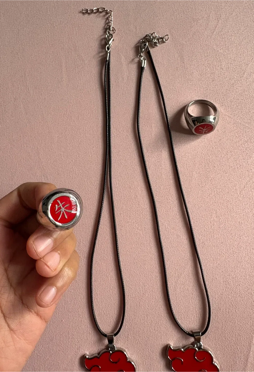 Akatsuki Cloud Necklace & Ring Set - Naruto Anime image indicator(2)