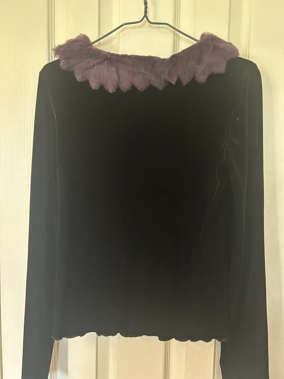 Black Velvet Top with Purple Faux Fur Collar image indicator(2)