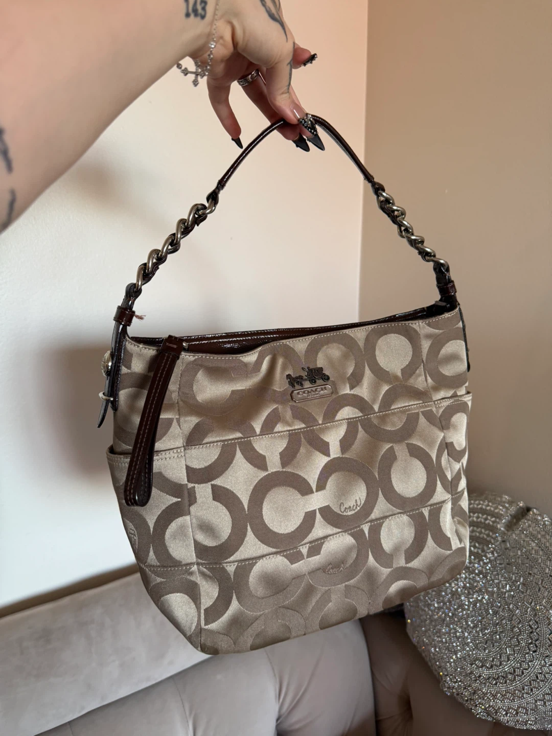 Coach Hobo Bag - Beige Signature Design