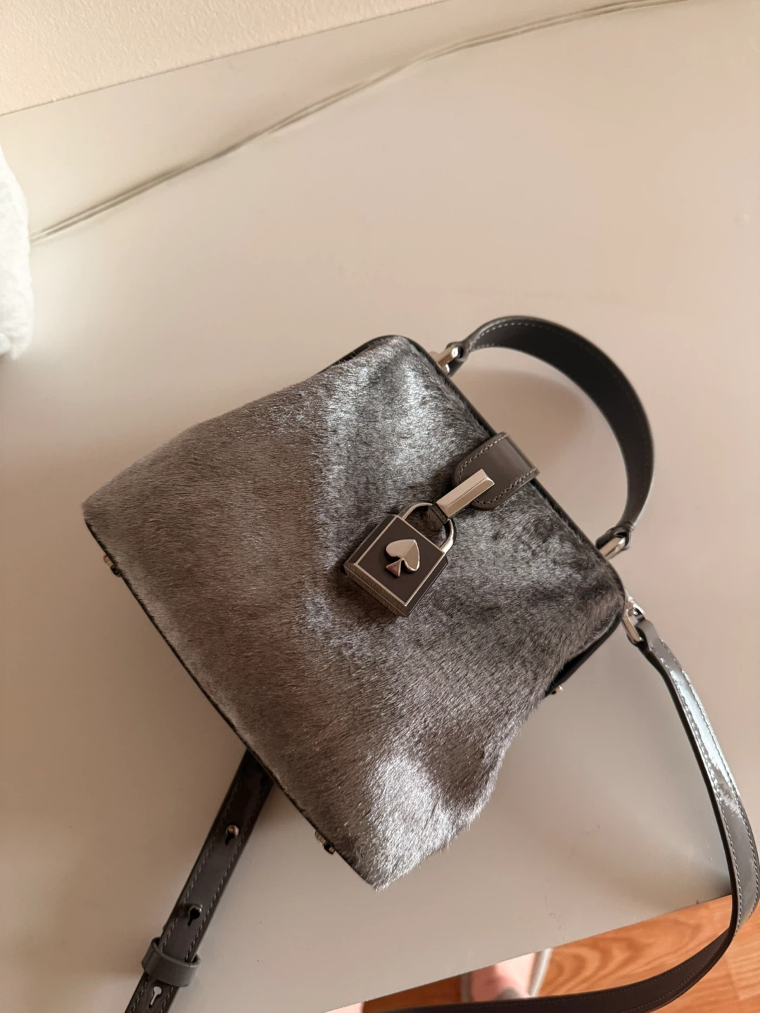 Kate Spade Gray Fur Mini Top Handle Handbag - photo 5