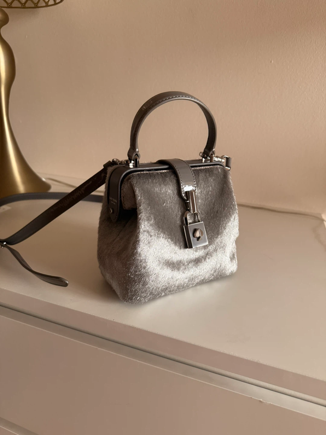 Kate Spade Gray Fur Mini Top Handle Handbag