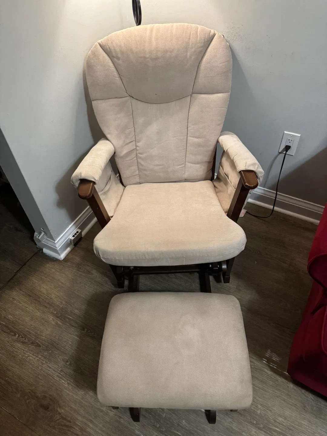 Beige Glider Rocking Chair with Ottoman