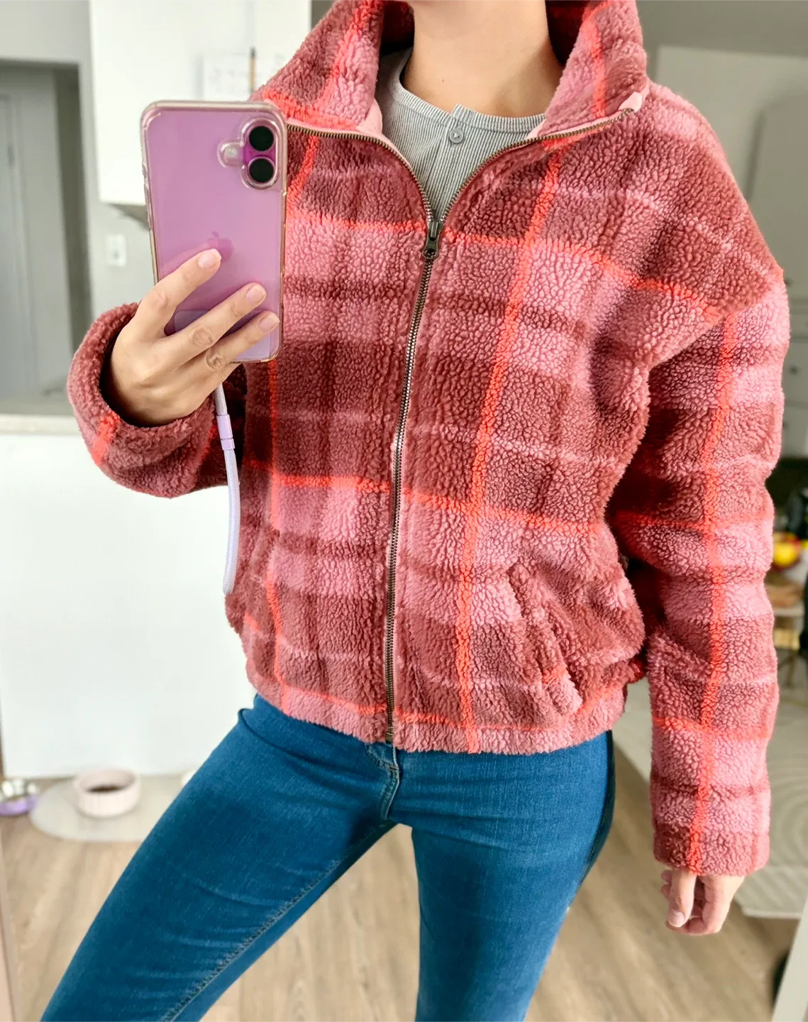 Obus Sherpa Jacket - Plaid, Size Medium