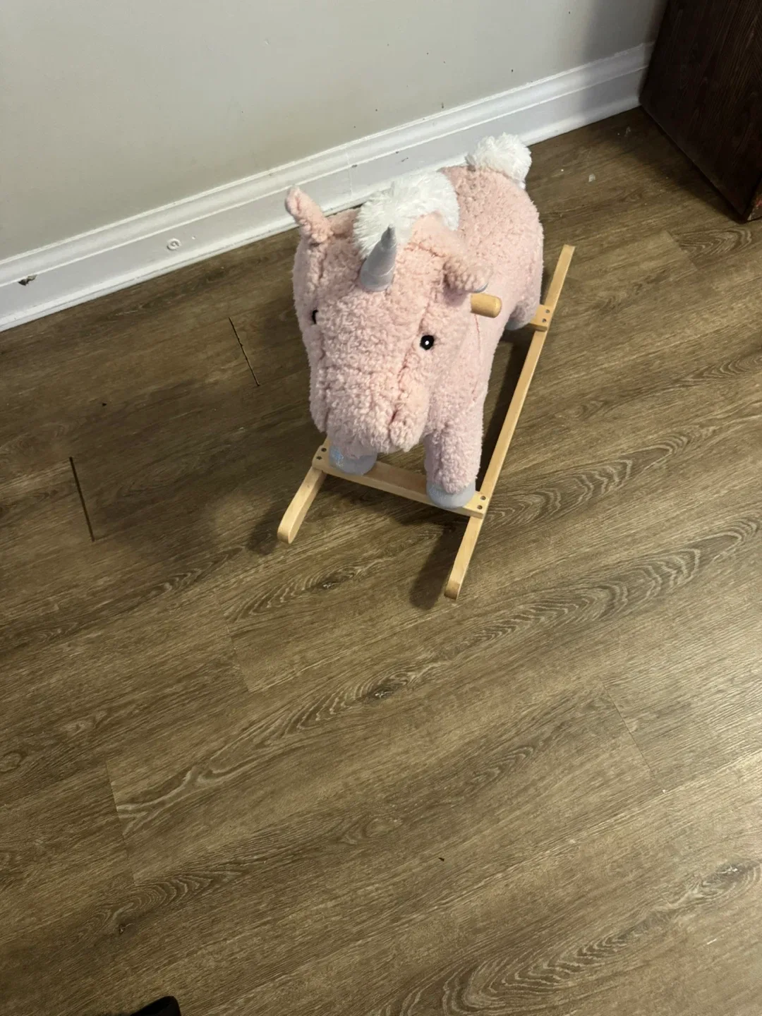 Pink Plush Unicorn Rocking Horse