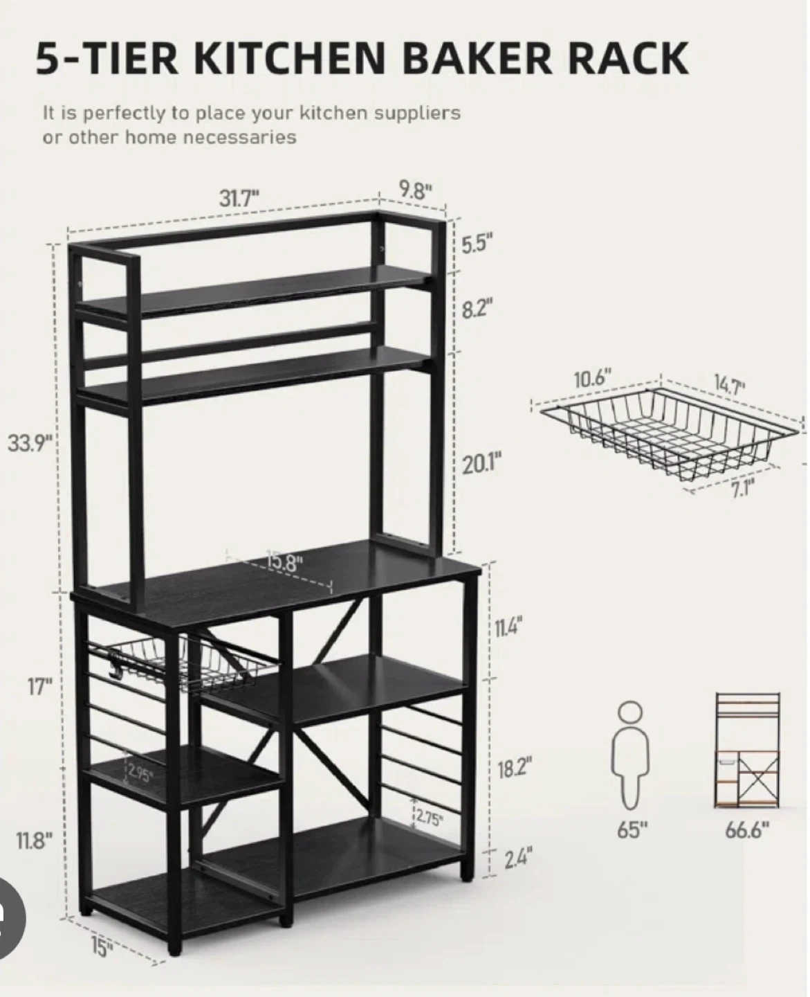 5-Tier Kitchen Baker Rack - Black - photo 3