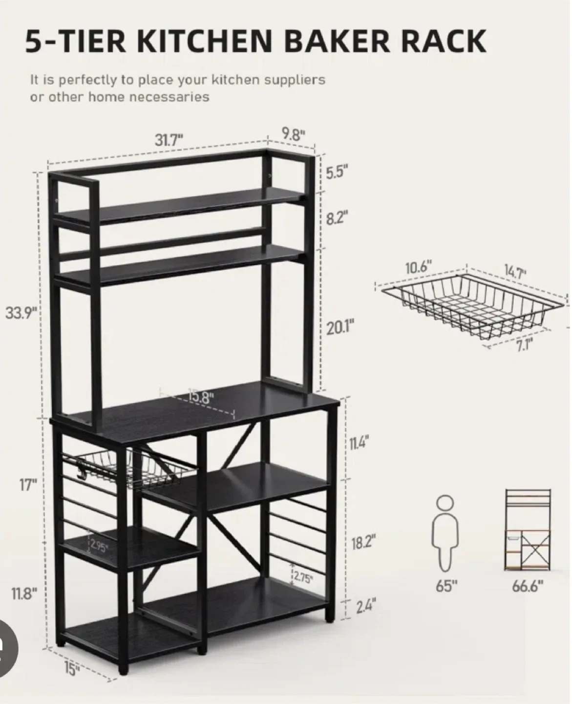 5-Tier Kitchen Baker Rack - Black image indicator(3)