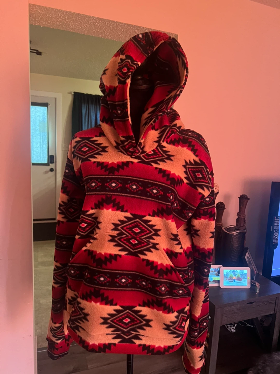 Patterned Fleece Pullover Hoodie