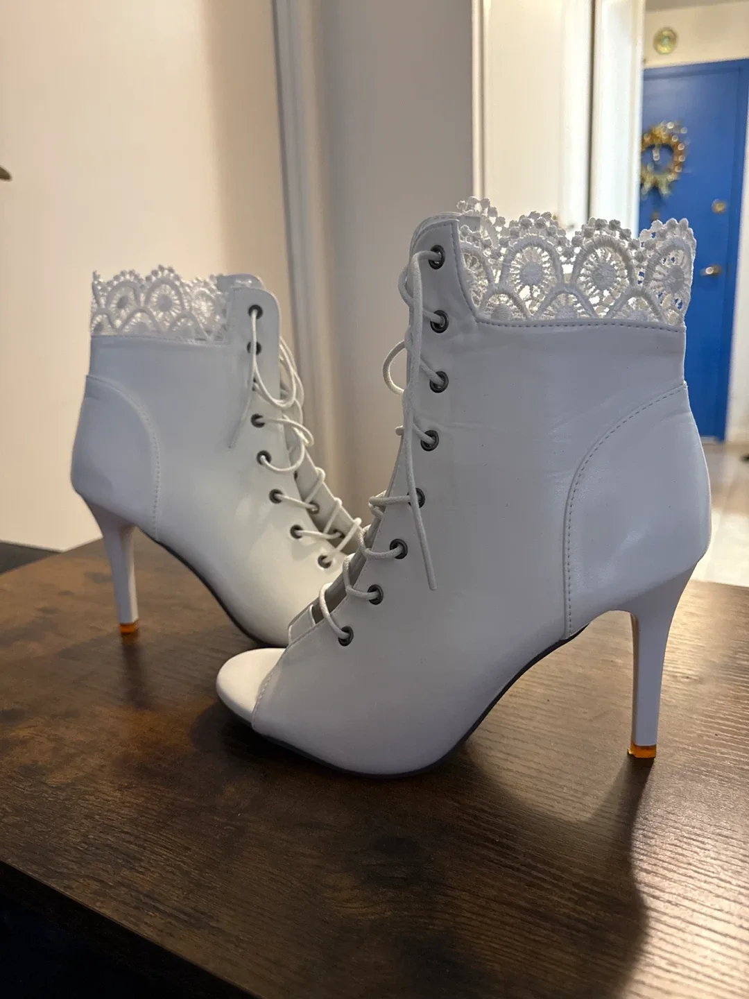 White Lace Up Heels Size 39
