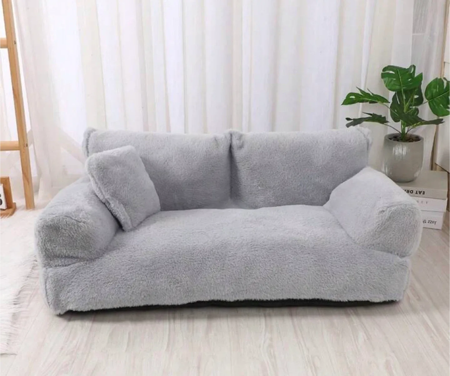 Grey Plush Dog Sofa Bed