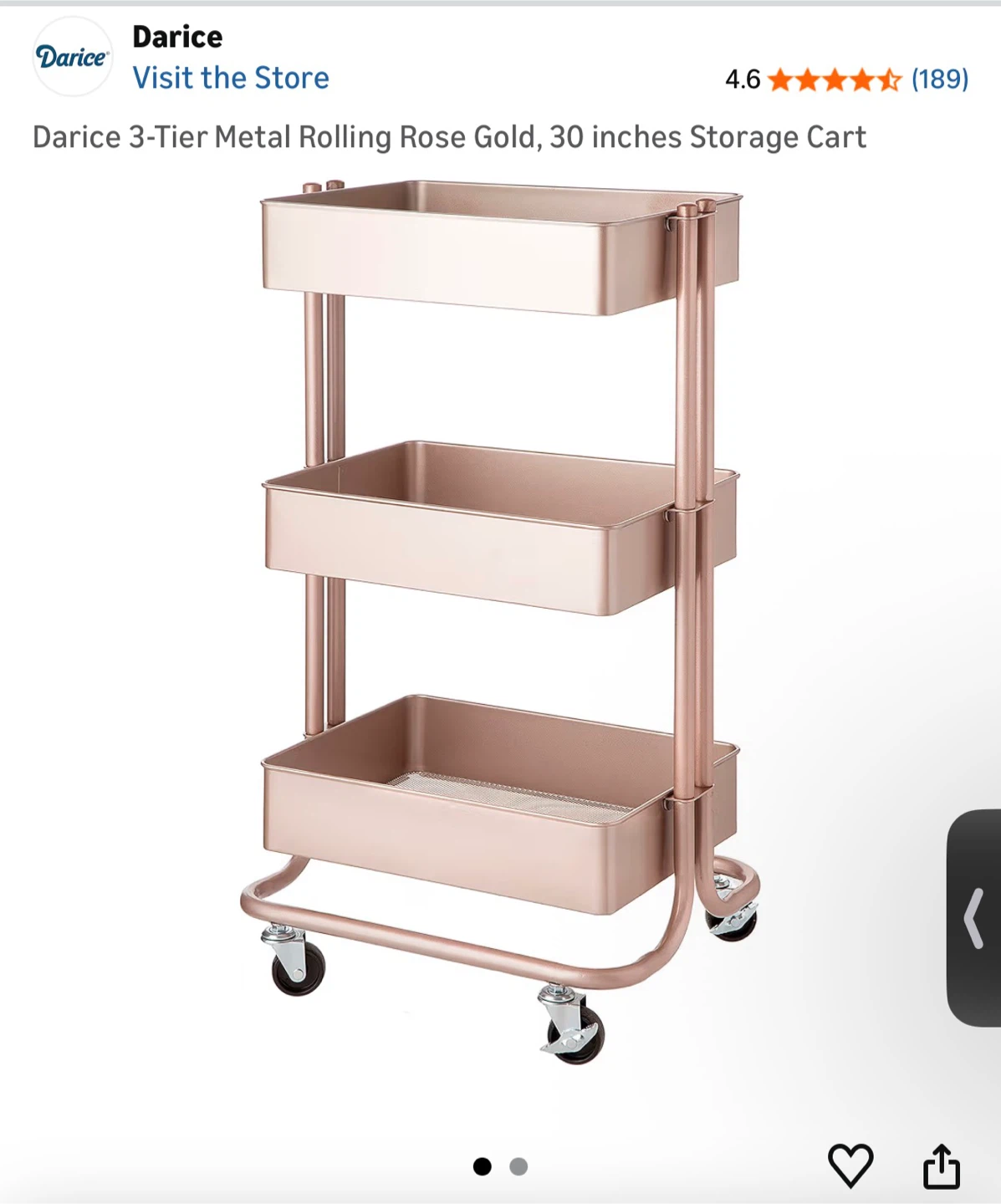 Darice 3-Tier Metal Rolling Cart - Rose Gold - photo 5