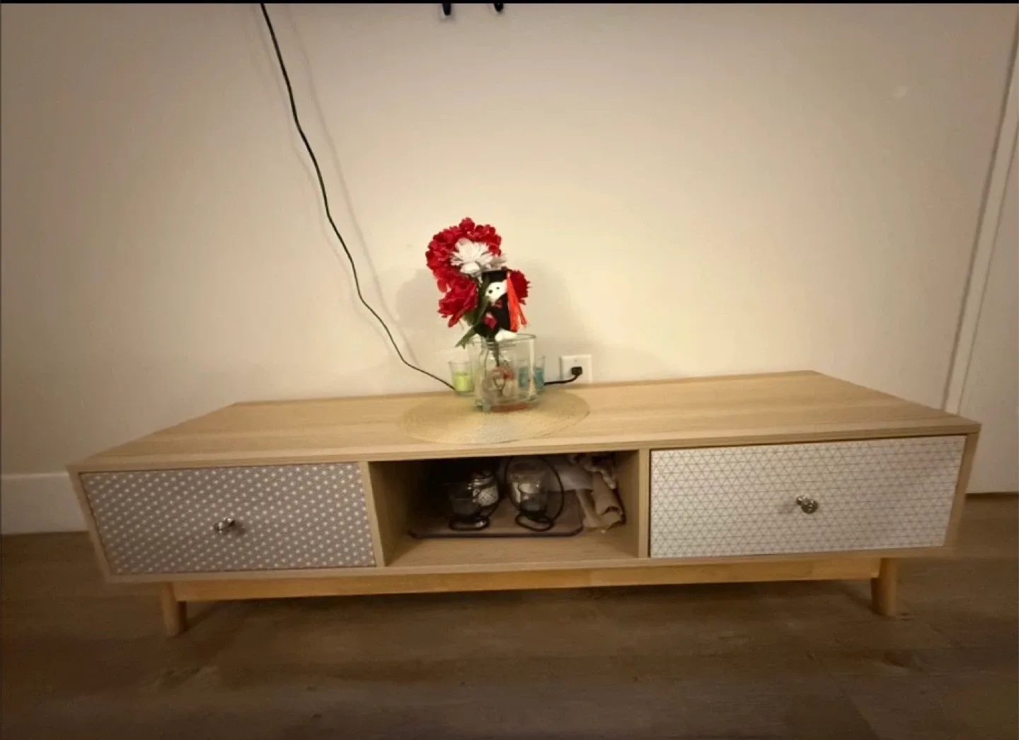 Light Wood TV Stand with Drawers