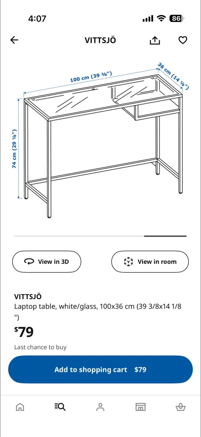 IKEA VITTSJÖ Laptop Table - Black/Glass image indicator(3)