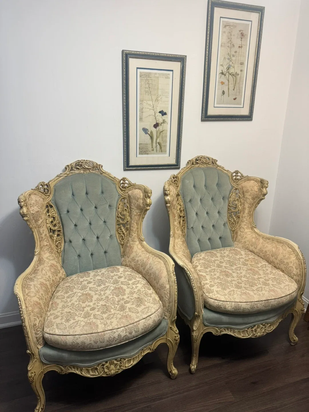 Vintage Ornate Armchairs - Pair