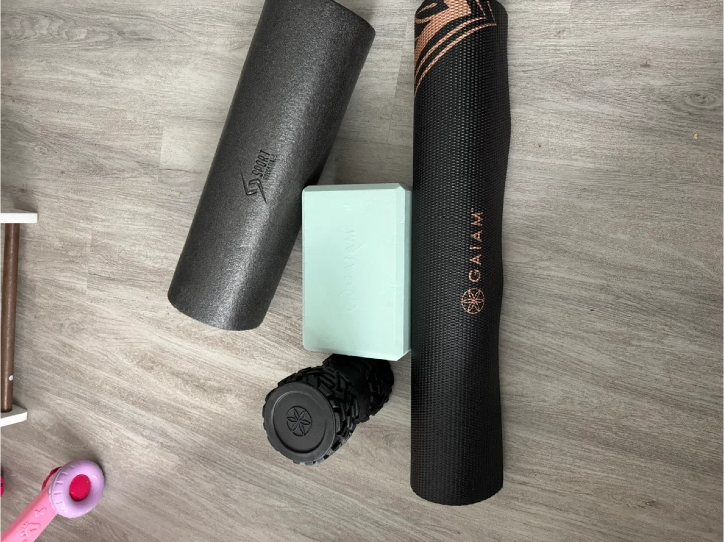 Gaiam Yoga Mat, Block, & Foam Rollers