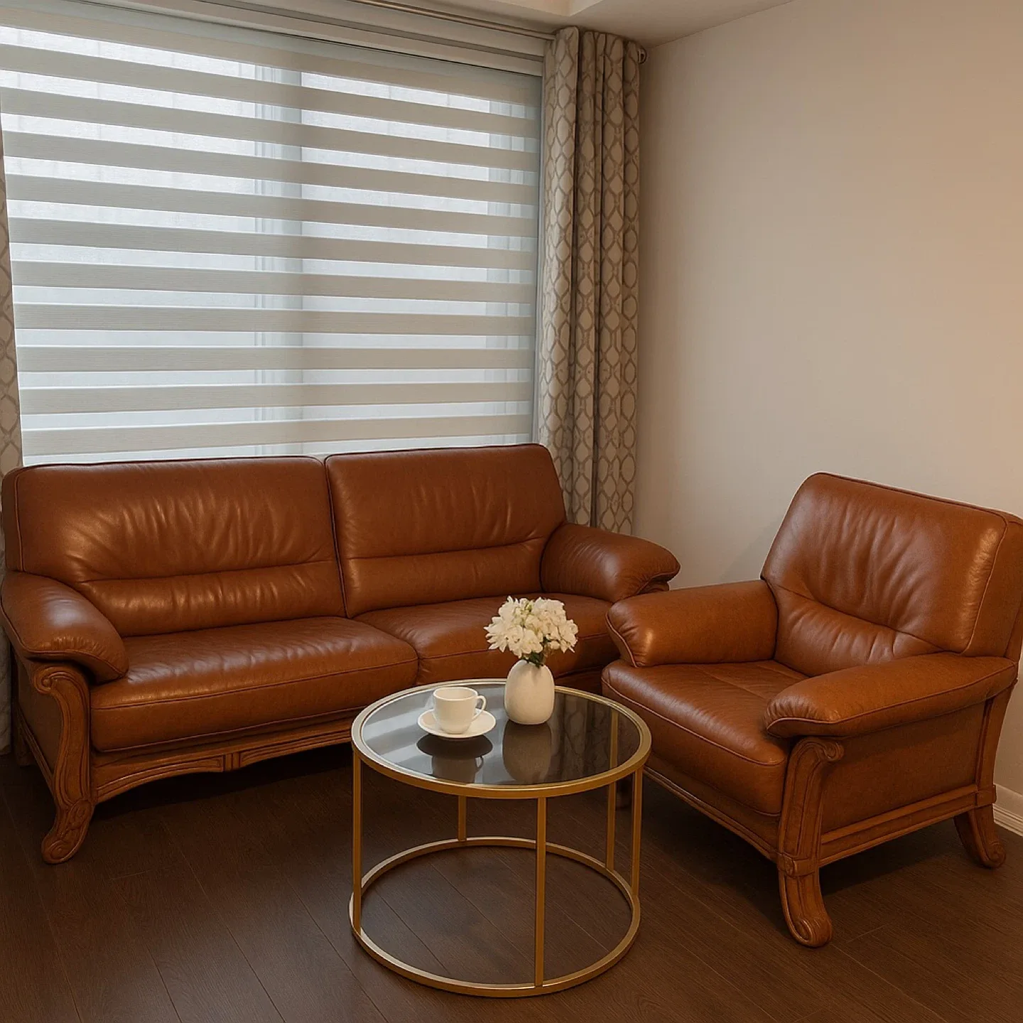 Leather Sofa Set - Brown