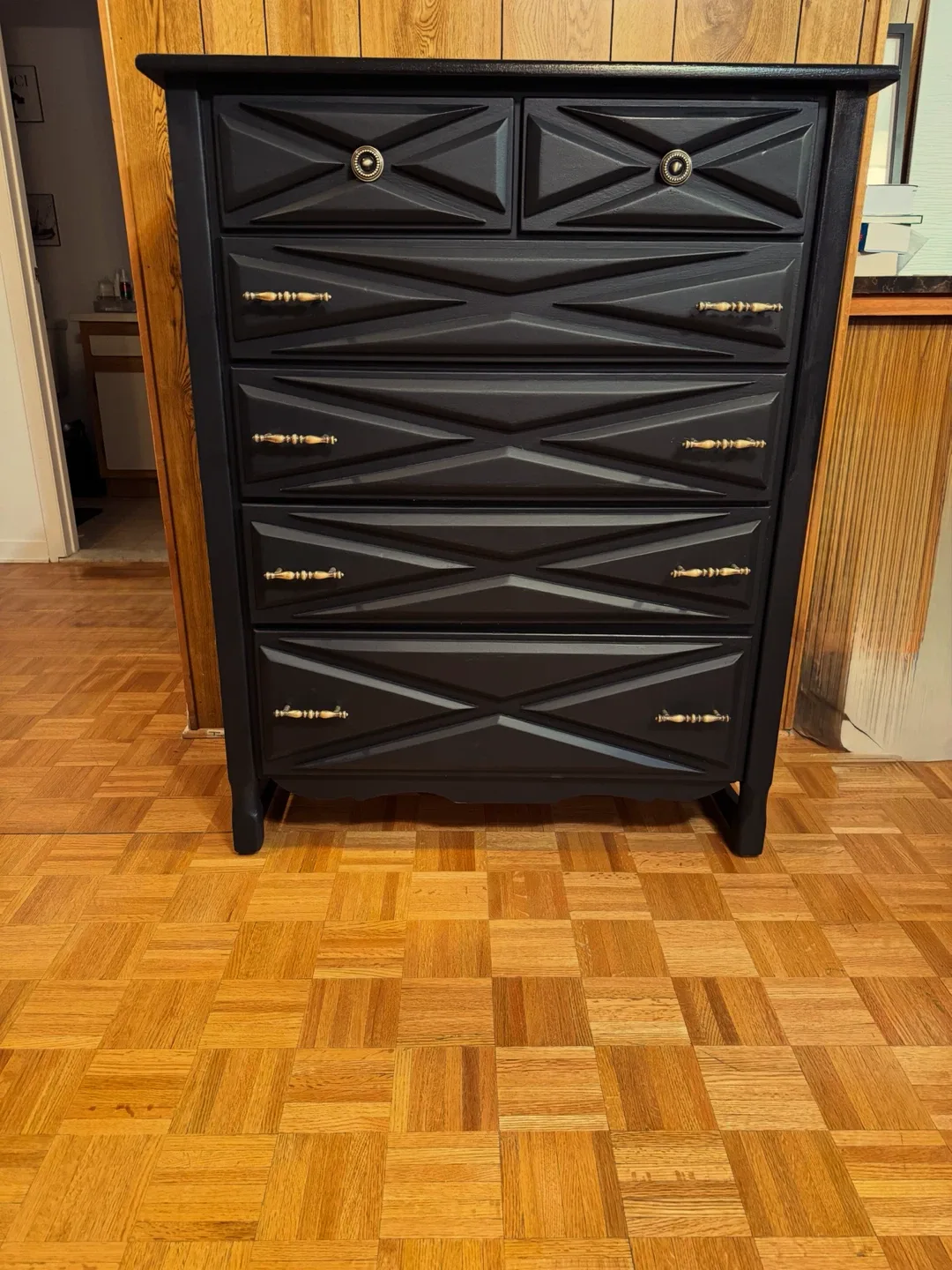 Modern Black Geometric 6-Drawer Dresser – Newly Refinished