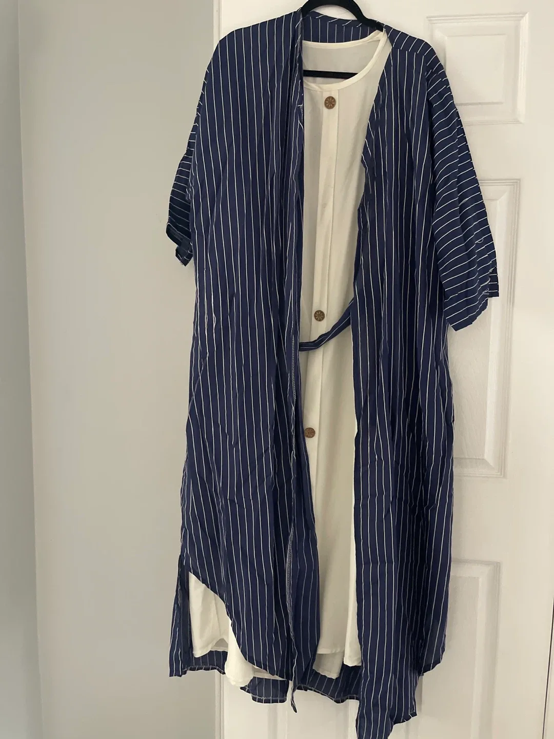 Striped Duster Cardigan & Dress Set