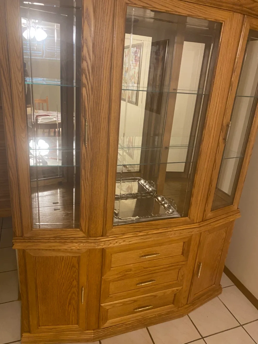 Oak China Cabinet with Glass Doors