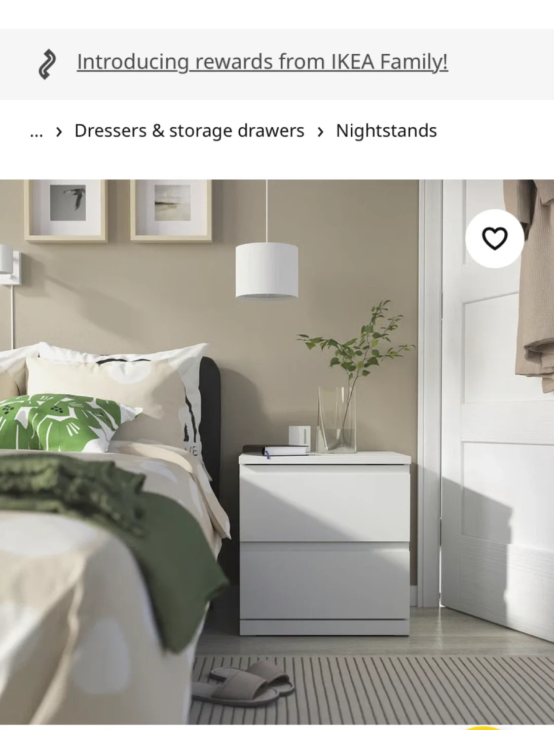 IKEA MALM White Nightstand with 2 Drawers