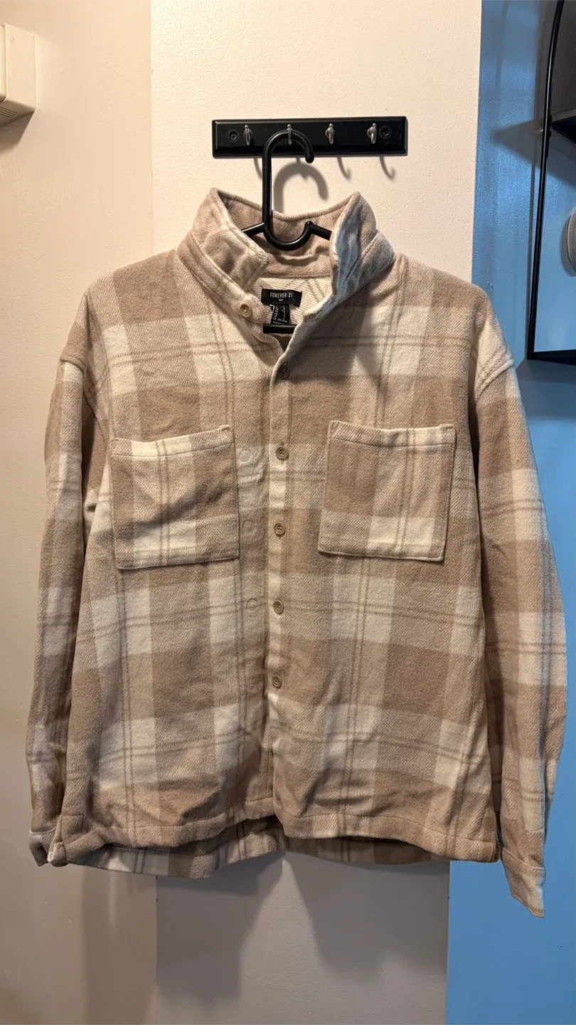 Forever 21 Plaid Shacket – Beige/Taupe