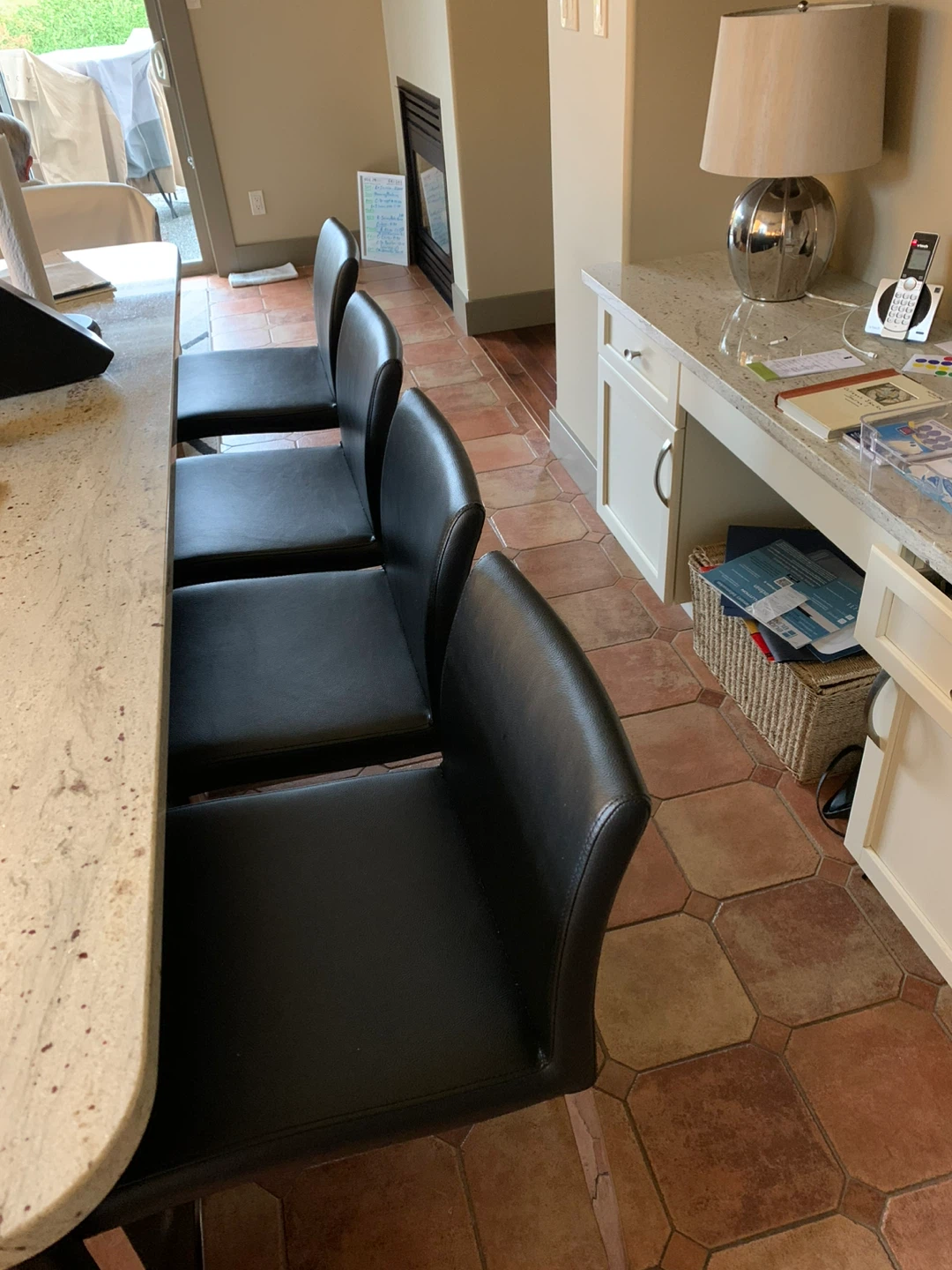 Set of 4 Black Leather Bar Stools