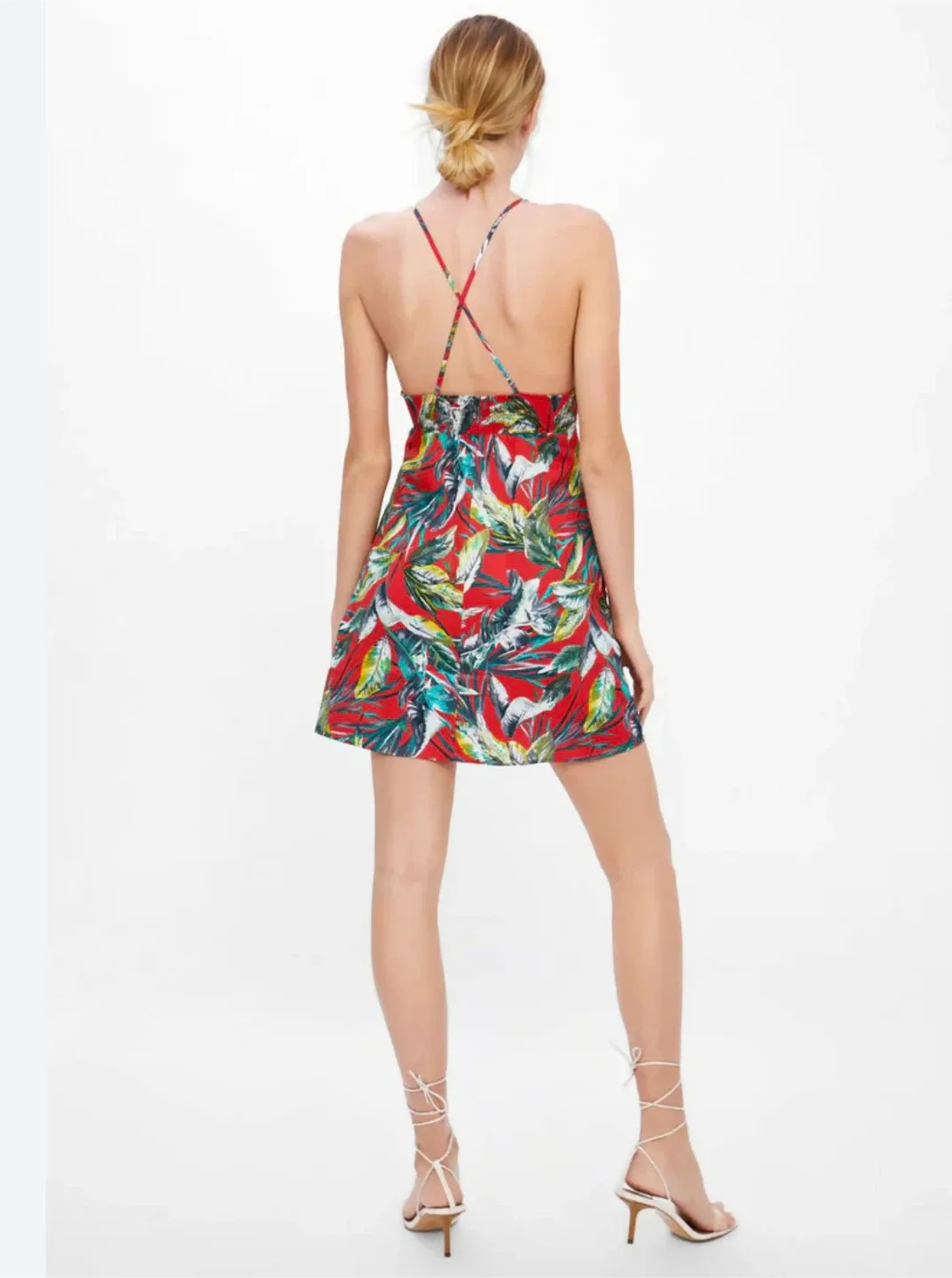 Zara Red Tropical Print Mini Dress sz M image indicator(3)