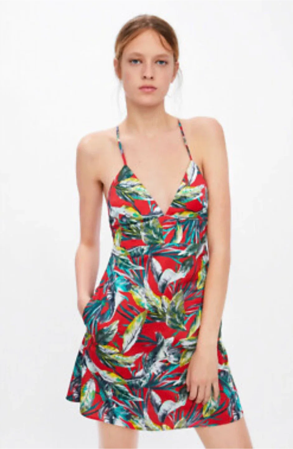 Zara Red Tropical Print Mini Dress sz M image indicator(2)
