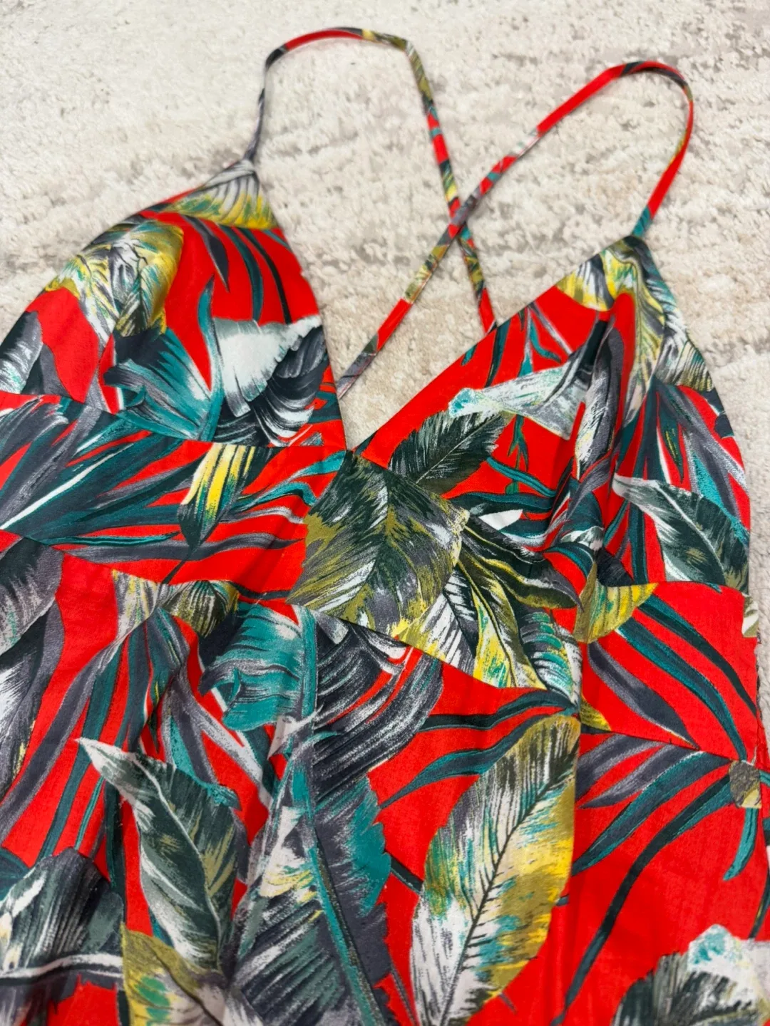 Zara Red Tropical Print Mini Dress sz M image indicator(6)