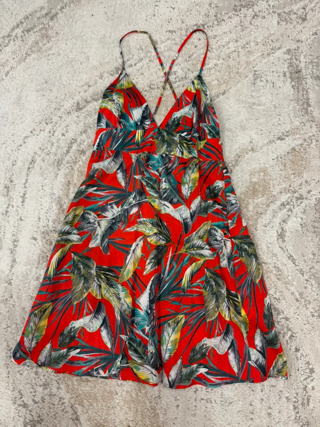 Zara Red Tropical Print Mini Dress sz M image indicator(5)