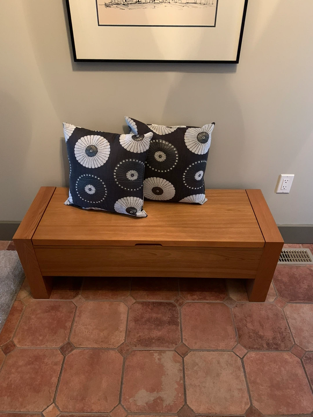 Wooden Storage Bench with Pillows