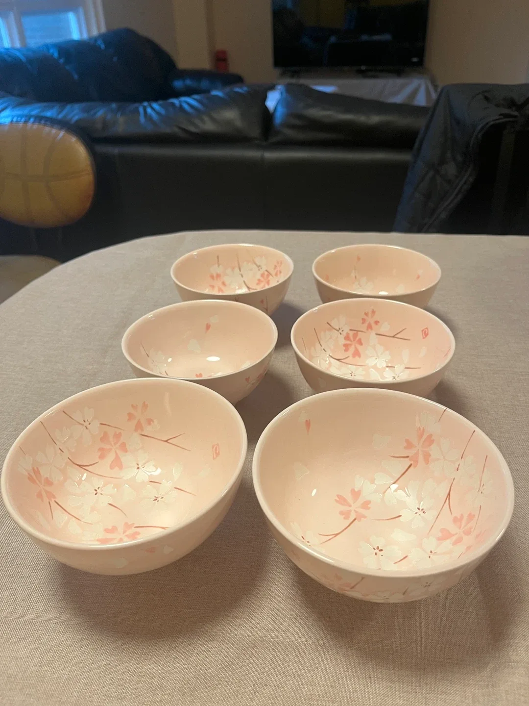 Set of 6 Pink Cherry Blossom Bowls