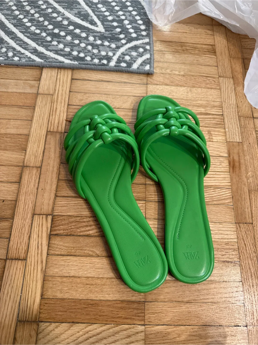 Zara Green Woven Sandals - Size 40