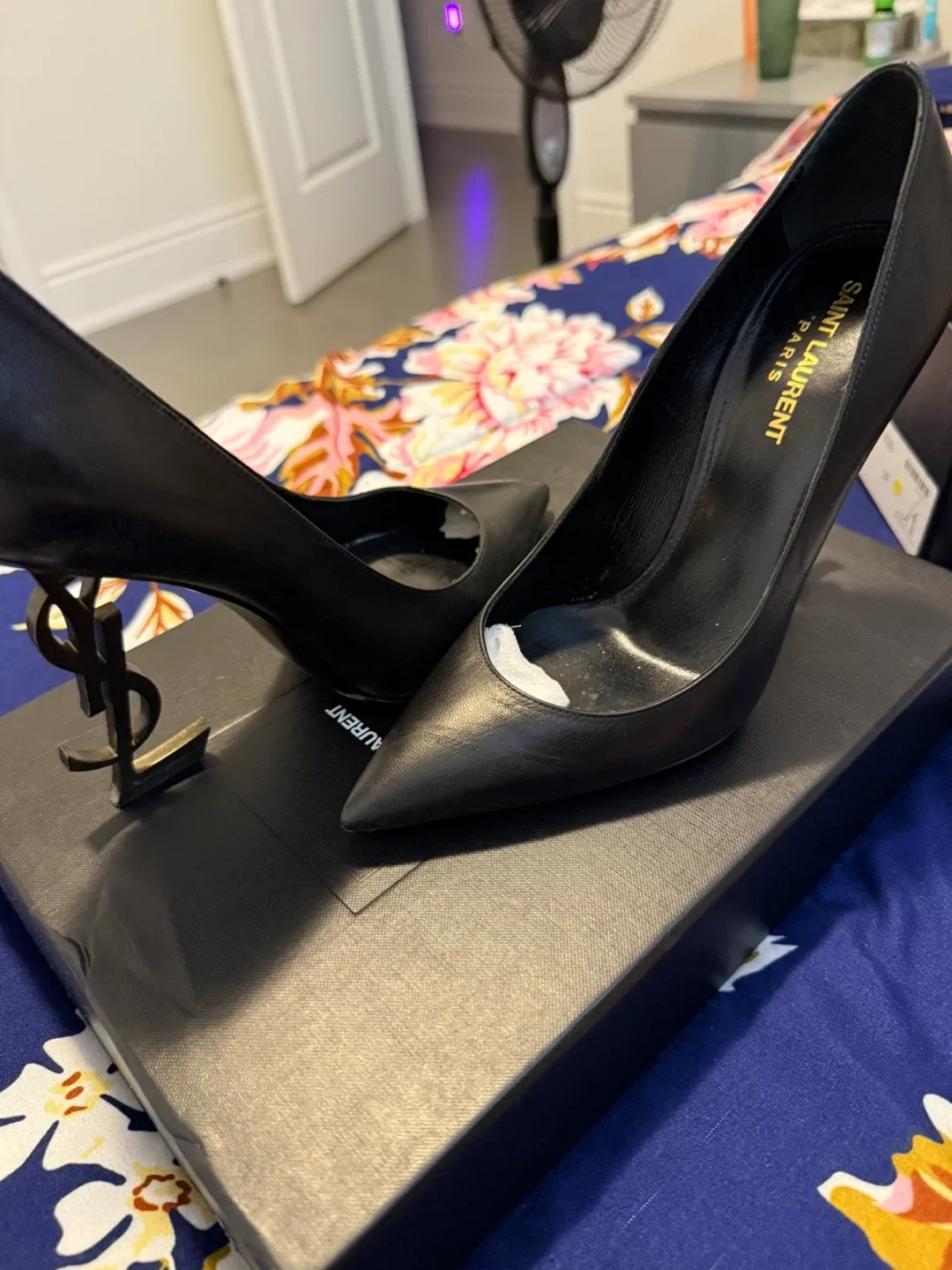 Saint Laurent Black Leather Heels, Size 7