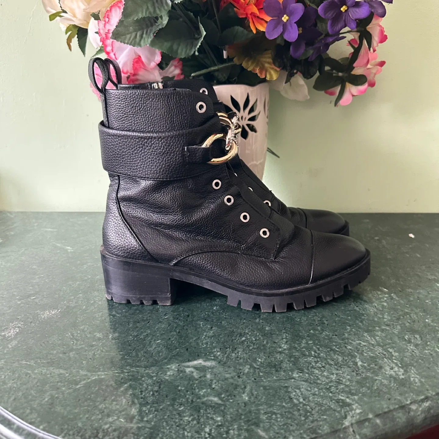 Karl Lagerfeld Black Leather Chain Boots