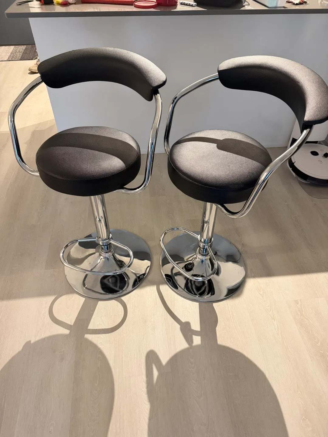 Pair of Black & Chrome Bar Stools