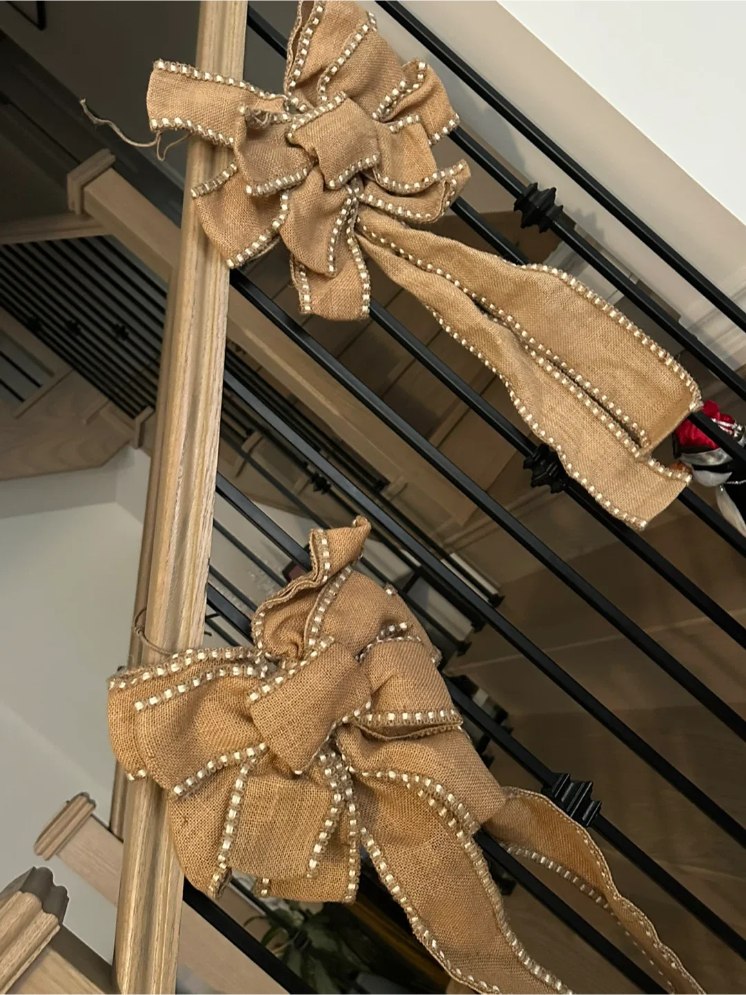 2 x Burlap Bows with White Trim