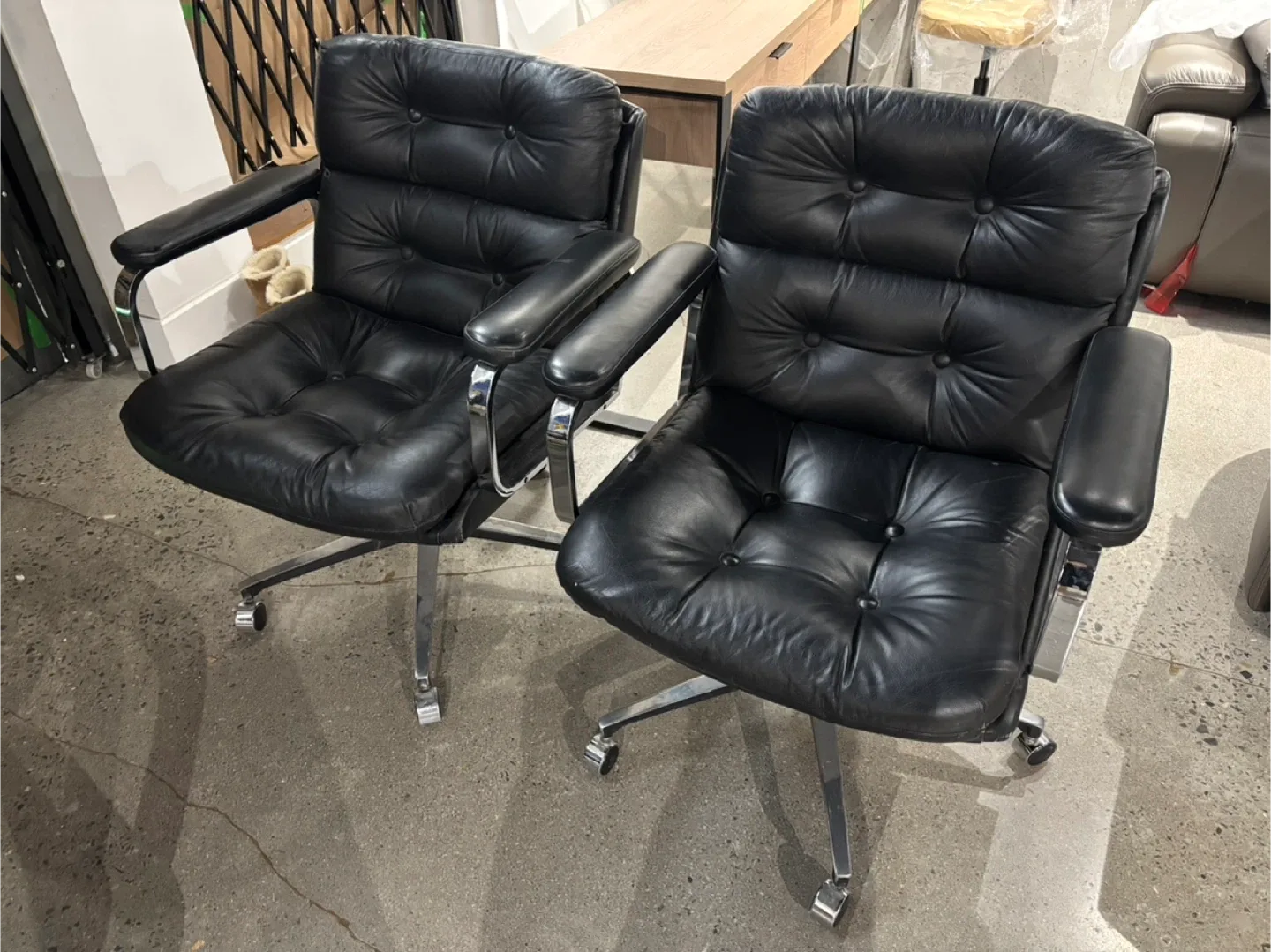 Black Leather Office Chairs - Set of 2