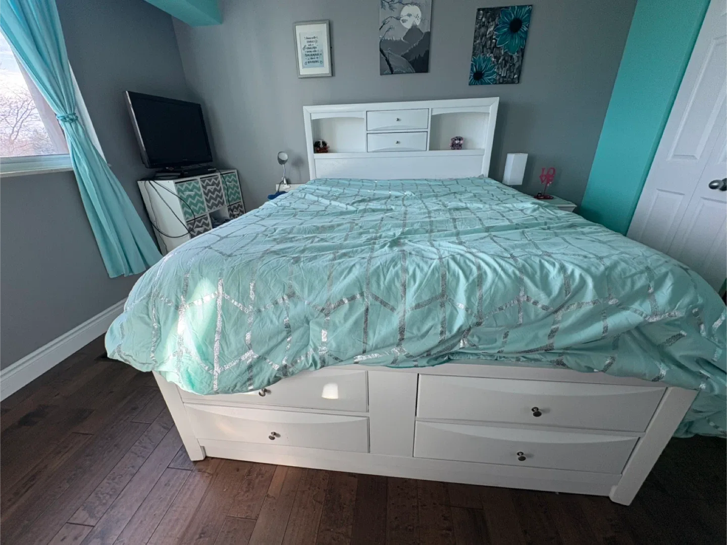 White Storage Bed Frame with Headboard