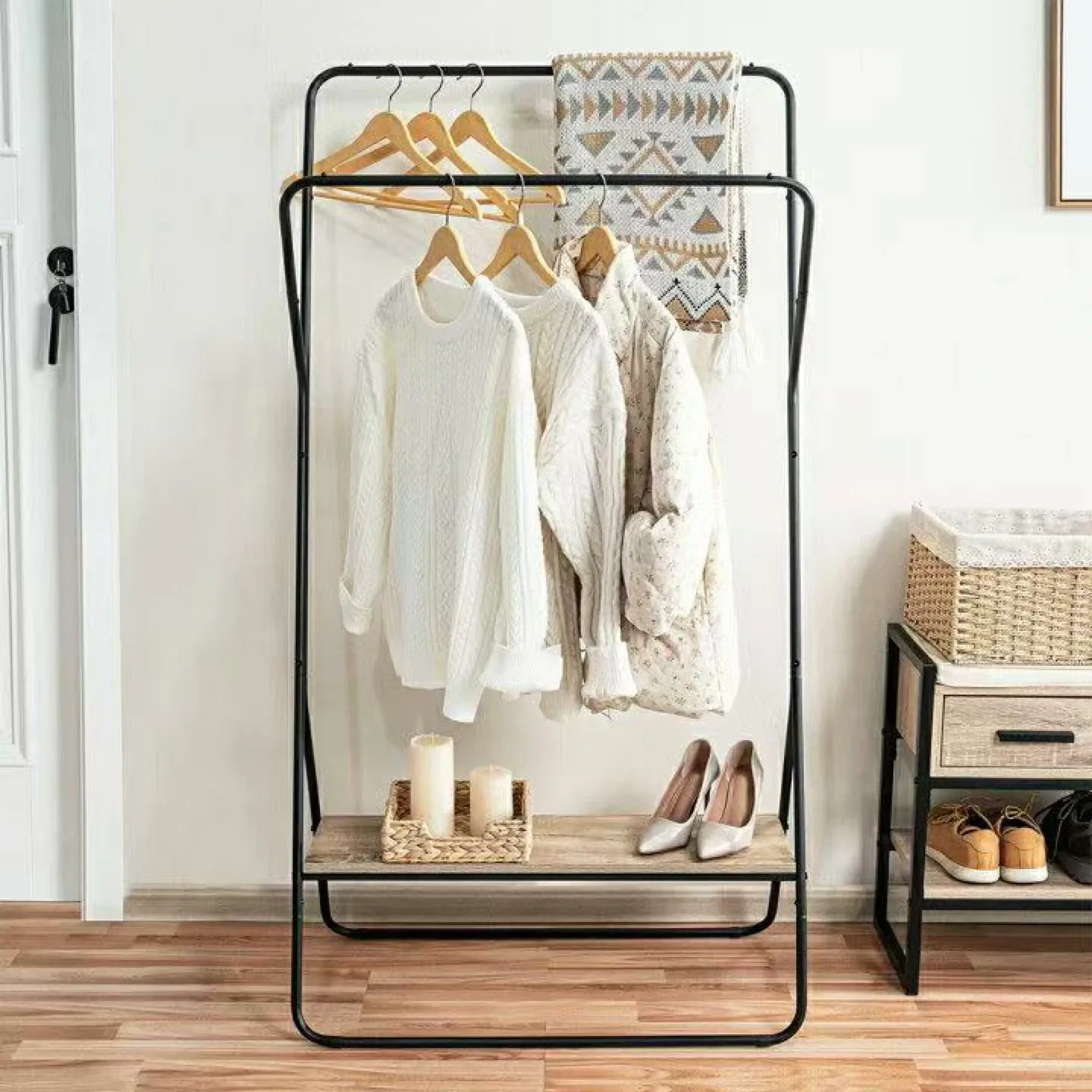 Clothes Rack with Shelf - Black Metal Frame image indicator(2)
