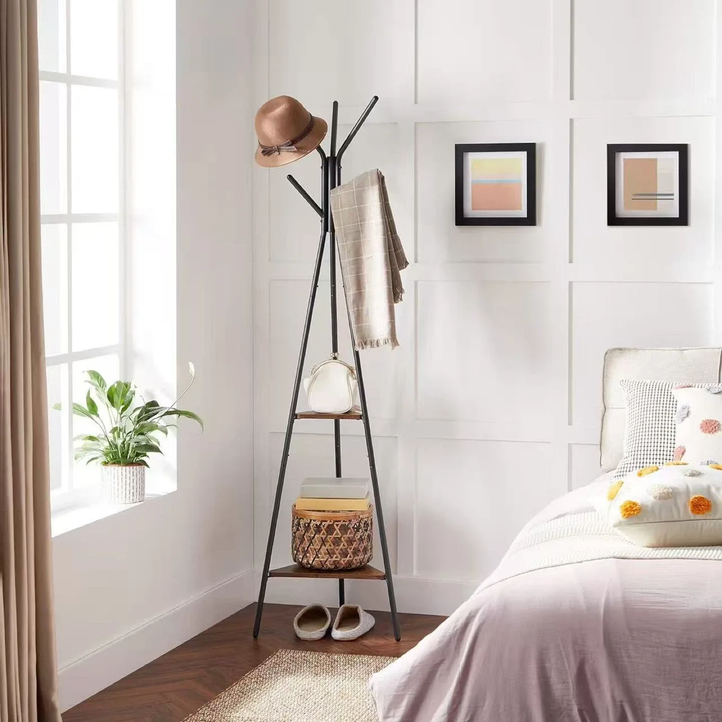 Coat Rack Stand with Shelves - Hall Tree