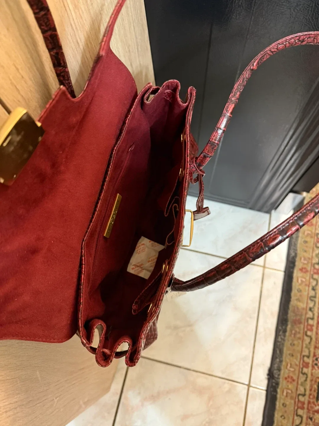 Preston & York Red Leather Croc Embossed Satchel image indicator(4)