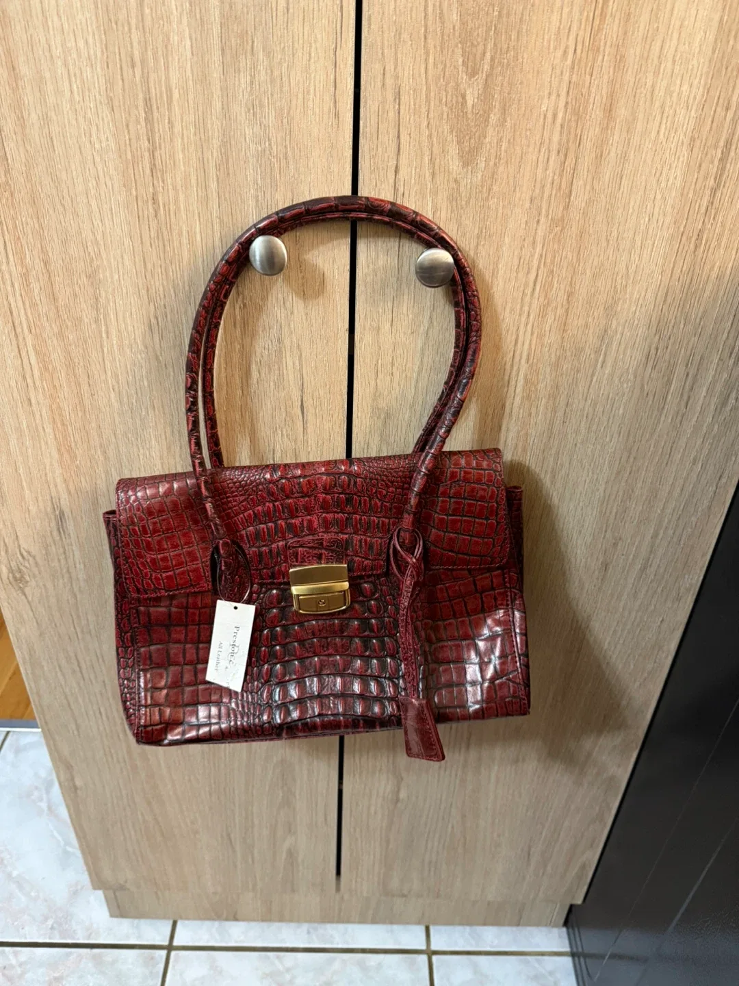 Preston & York Red Leather Croc Embossed Satchel image indicator(2)