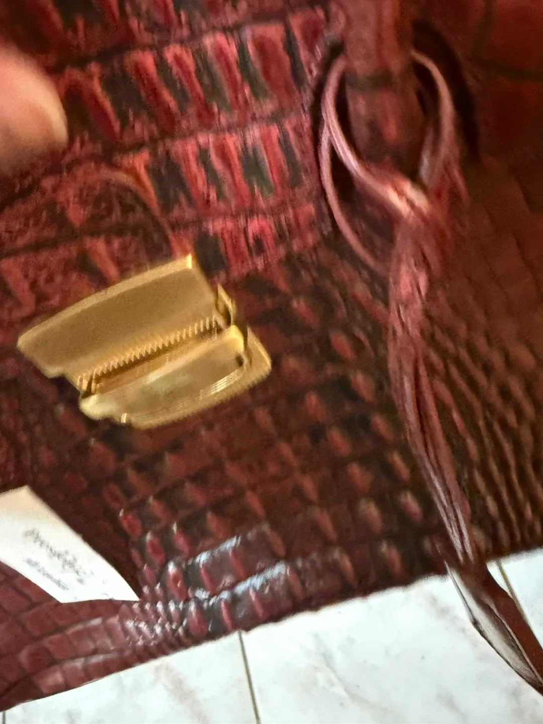 Preston & York Red Leather Croc Embossed Satchel image indicator(6)