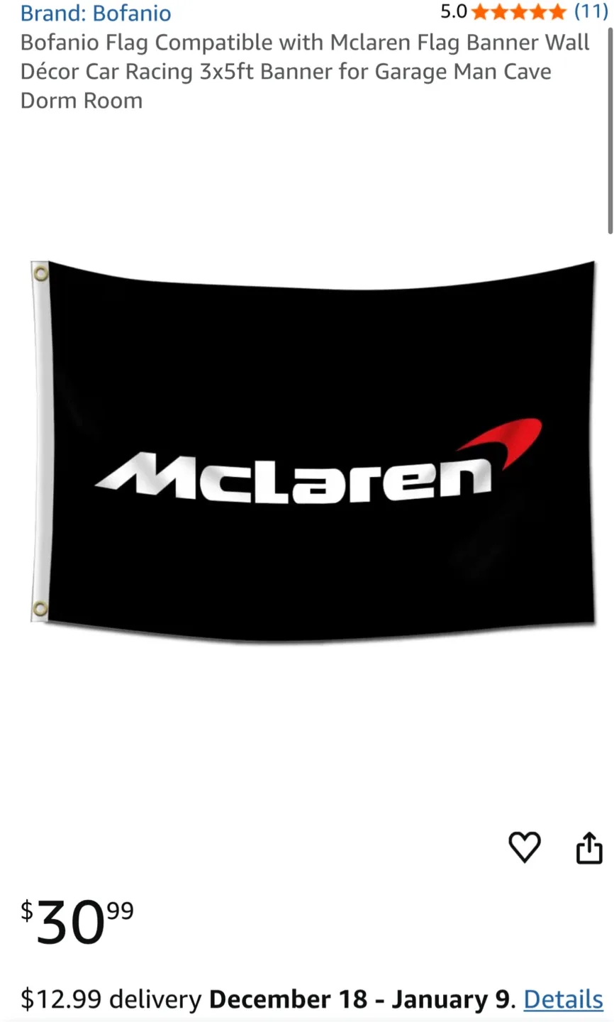 Mclaren Flag Banner Wall Décor Car Racing 3x5ft Banner
