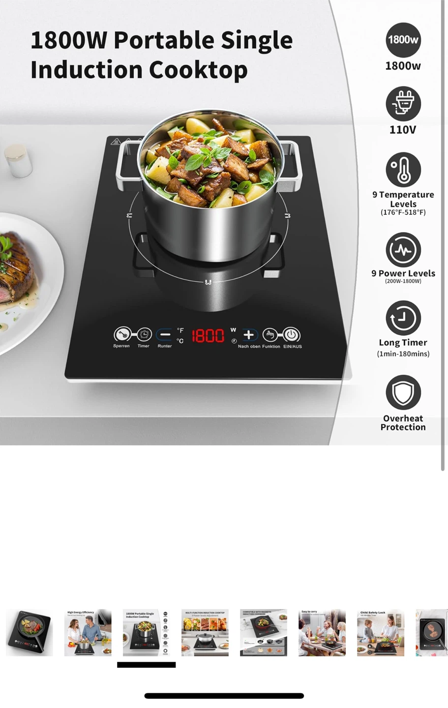 Portable 1800W Induction Cooktop - photo 3