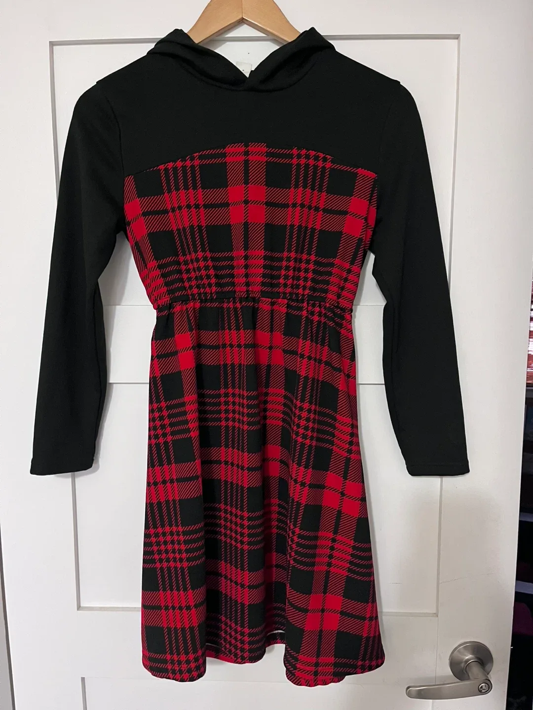 Holiday Girls' Black & Red Plaid Hoodie Dress - Size 10Y